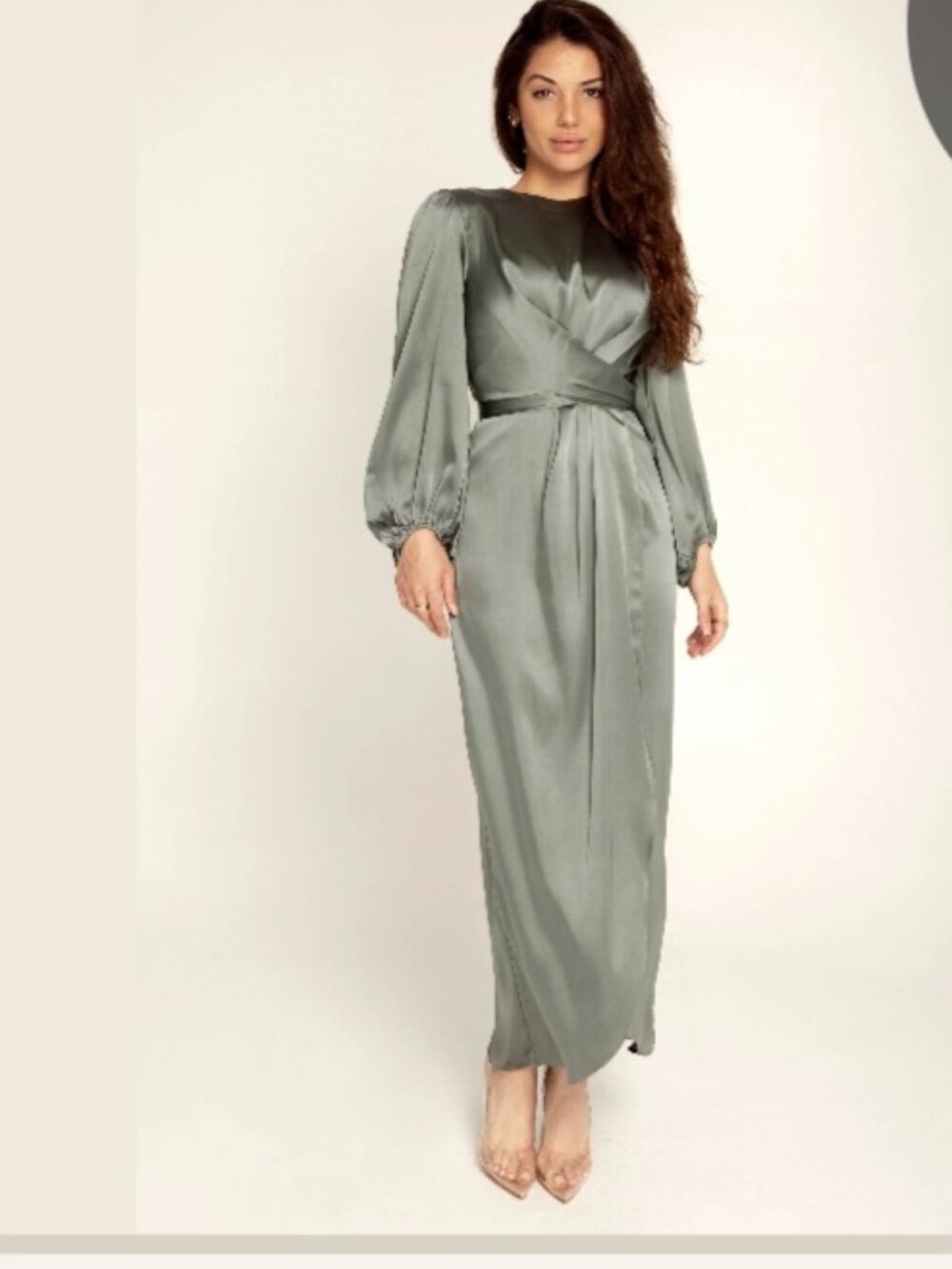 Veiled Collection Juliana Satin Wrap Waist Maxi Dress – Teal | Size Small